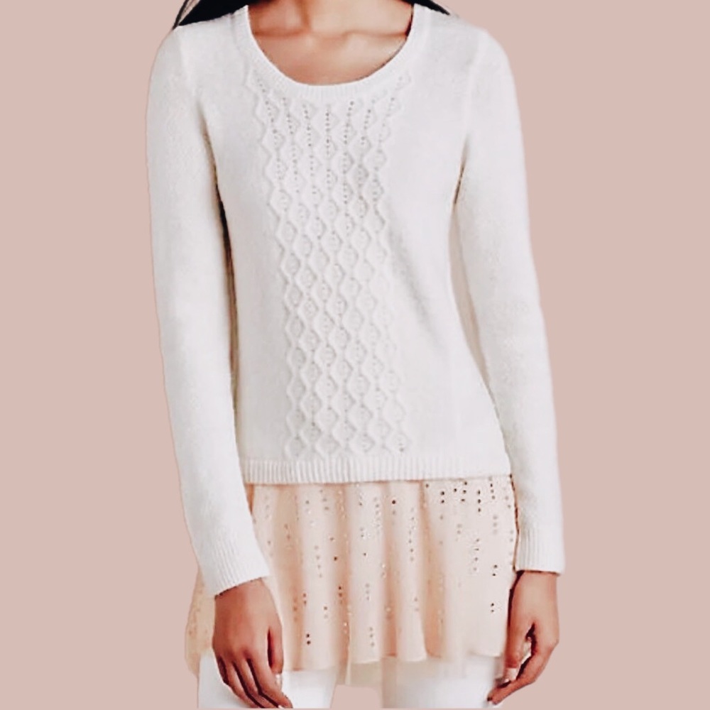 Knitted & Knotted Anthropologie Ballerina Wool Alpaca Ivory Pink Sweater Small - Picture 2 of 13